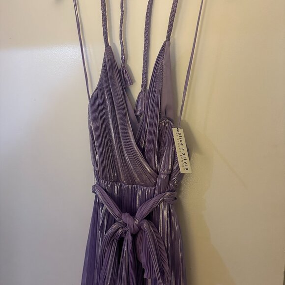 Alice And Olivia Purple Arista Halterneck Accordion Pleat Maxi Dress - Picture 3 of 6